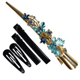 Beautiful Butterfly & Flowers Metal Hair Clip with Rhinestones 7536d