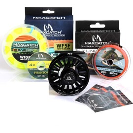 Maxcatch Fly Fishing Reel with CNC-machined Aluminum Body Avid Series Fly Reel - 1/3, 3/4, 5/6, 7/8, 9/10 Weights (Matte Black Reel+Line Combo, 3/4wt)