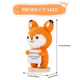 Shlyfen Funny Crochet Positive Fox Toy Plushies– Handmade Emotional Cheer Up Support Knitted with Encouragement Card for Birthday, Cute Fox Home Office Desk Car Dashboard Decor for Adults 15+