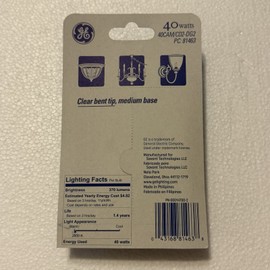 GE Light Bulbs 40Watts Bent Tip Crystal Clear Medium Base Decorative 2-pack NEW