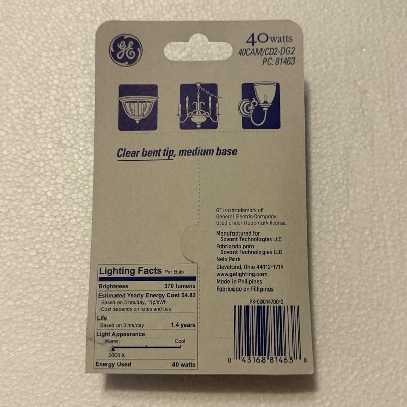 GE Light Bulbs 40Watts Bent Tip Crystal Clear Medium Base