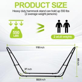 UEAKPIC Duble Heavy Duty Steel Hammock Stand Only, 550 Pound Capacity, Portable, Easy Assembly, Adjustable for Indoor, Yard, Caping, or Outdoor, Patio