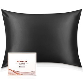 Adubor Silk Pillowcase 40 x 80 cm for Hair and Skin with Hidden Zip, Both Sides, 23 Momme Silk, 900 Thread Count (Black, 1 Piece)