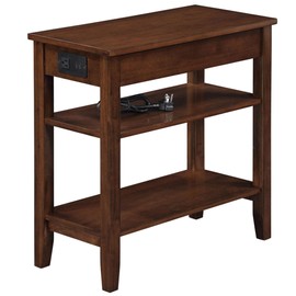 Convenience Concepts American Heritage Transitional 1-Drawer Chairside End Table Night Stand with Charging Station and Shelves, Espresso