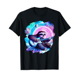 Sloth Playing Guitar in Space Outer Space Music Sloth T-Shirt