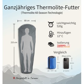 Litume Thermolite All Season Sleeping Bag Liner Add Up to 12C Mummy Sleeping Bag Backpack Camping Lightweight Sleeping Bag with Drawstring Hood (E626)