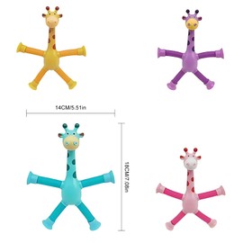 VOSSOT Telescopic Giraffe Toy with Suction Cup, Pack of 4 Sensory Toy, Suction Cup Toy, Giraffe, Sensory Stretch Tubes, Colourful Educational Stress Relief Giraffe Toy (No Light)
