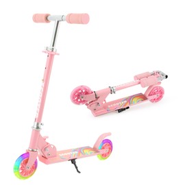 TEMBOOM Scooter Kids Scooter Toddler Scooter, Scooters for Kids 3~14, Light up LED Wheels Toys for Kids, Adjustable Handlebar, Foldable Scooter for Kids, Pink