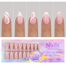 OFDNE French Short Almond Press on Nails 5 French Styles Pre-colored Light Nude Pink Soft Gel Nail Tips 150Pcs Full Cover Natural Long Lasting Short French Fake Nails Extensions for Easy DIY Nail Art