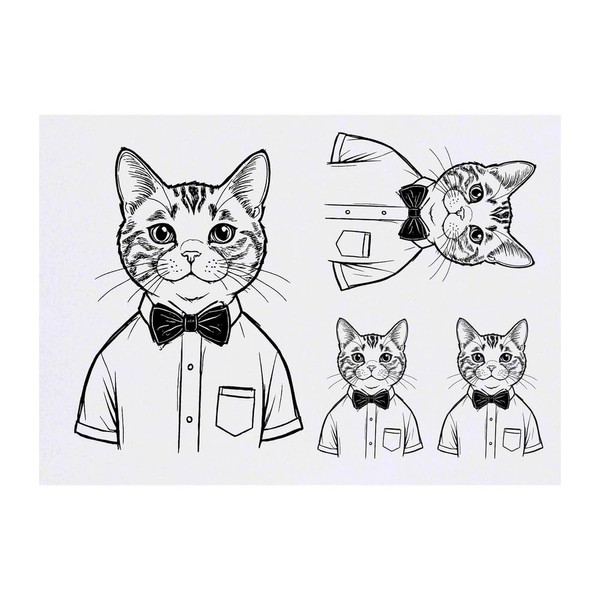 4 x 'Cat with Bow Tie' Temporary Tattoos - Water