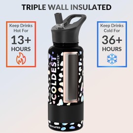 COLDEST Sports Water Bottle -32 oz (Straw Lid), Leak Proof, Vacuum Insulated Stainless Steel, Hot Cold, Double Walled, Thermo Mug, Metal Canteen (32 oz, Moonlight Leopard)
