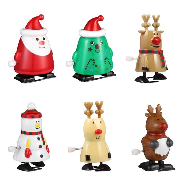 STOBOK 6Pcs Wind Up Toys Christmas Clockwork Toys Assortment for Xmas Party Favors Goody Bag Filler