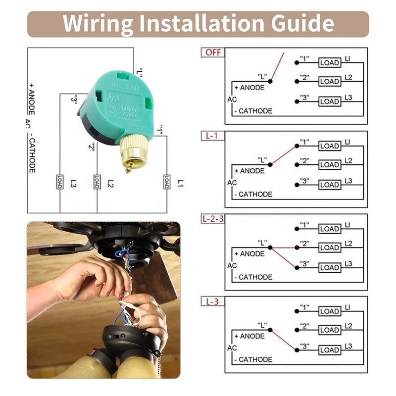 HUAXRUI Ceiling Fan Pull Chain Switch ZING Ear ZE-268S6, Ceiling