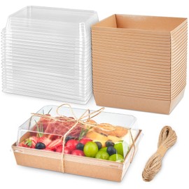 ZORRITA 7x5 Inches Charcuterie Boxes with Clear Lids, 25 Pack Paper Bakery Boxes with Window Take Out Containers for Cupcakes, Salads, Strawberries, Cookies and Treats (Brown)