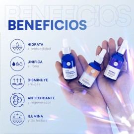Mist Jewel Kit Sueros Faciales Complete Ácido Hialurónico, Retinol Y Vitamina C + E | Paquete De 3 Serums Completo Día y noche Skincare Para Rejuvenecer, Proteger Y Cuidar El Cutis Antiedad