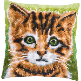 Vervaco Cross Stitch Kit Decorative Cushion Cat Crafts Adults Decoration Embroidery Kit Beginners Complete DIY Embroidery Creative Gift ca. 40x40cm Cross Stitch Embroidery