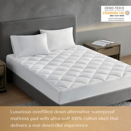 Croscill Queen Mattress Pad Cotton Bed Protector Waterproof Mattress Pad, Diamond Quilted Cover, Overfilled, Breathable Mattress Topper, Fitted Pocket Fits Up to 18", Easy Care, Queen, White
