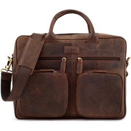 LEABAGS Dallas Leather Shoulder Bag I 15" Laptopbag I Genuine buffalo leather messenger bag I Vintage leather bag I Work bag