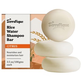 Terrafique Rice Water Shampoo Bar - Cleans, Strengthens - Bar Shampoo for Thinning Hair - Color Safe - Travel Soap - Contains Shea, Coconut Oil and Rice Water for Hair Growth - Citrus - 3.5 Oz- 3 Pack