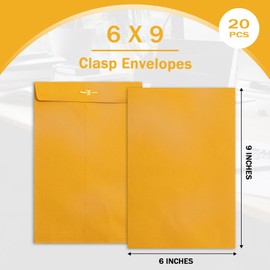6x9 Clasp Envelopes - 20 Pack, Goefun Manila Envelopes 6x9, 100GSM Heavy Kraft Paper, Brown Yellow Mailing Envelopes 6x9
