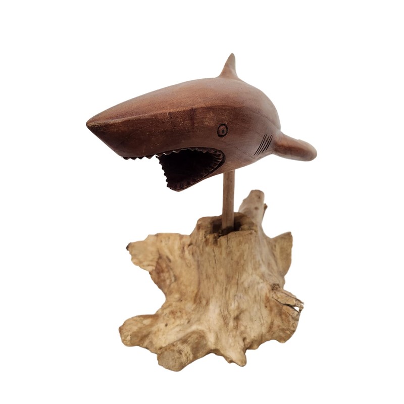 Shark LG Hand Carved Wood MACO Shark on Wood Coral