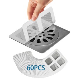 60PCS Disposable Shower Drain Hair Catcher Stickers, Adhesive Mesh Trap