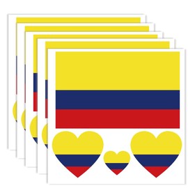 20 PCS Colombia Flag Tattoo,Colombians Banner Tattoos Decoration Decal, Rectangle Heart Waterproof Sticker for Party Parade