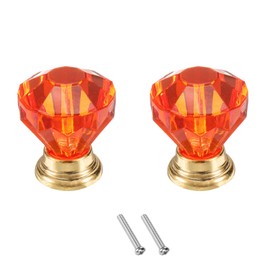 sourcing map 2 Pcs Crystal Knobs 24 mm Drawer Pulls Crystal Drawer Knobs for Cupboard, Wardrobe, Dresser, Red/Gold