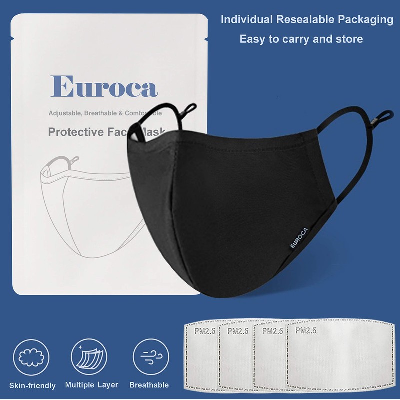 Euroca Face Masks 4 Layer Reusable Washable Adjustable Made from