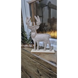 Marco Paul Christmas Ornament 30cm Tall Plush Faux Fur Standing Deer Christmas Reindeer Decoration Stag Figure Traditional Felt Beige Cream Natural Shabby Chic Tree Cushion