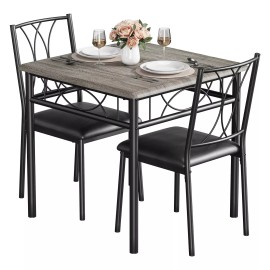 Jojoka Dining Set Table and 2 Upholstered Chairs Wood Top Breakfast Dinette for Kitchen