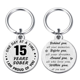 Alotozo 15 Year Sober Gifts for Men Women - 15 Year Sobriety Keychain - Proud of You Sober 15th Year AA Na Recovery Gifts
