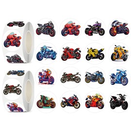 UVUXO 600 Pcs Motorcycle Stickers Rolls for Kids-Round 1.5 Inch 16 Tyles Cartoon Racing Kindergarten Stickers Teacher Sticker for Kids Birthday Party School Reward Giveaways