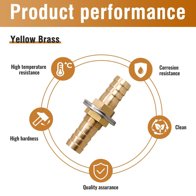 Napredak 1/2 inch Brass Hose Barb Bulkhead Fitting for Water