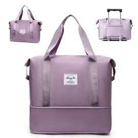 Crazy Bean Sports Bag Foldable Large Travel Bag for Women Travel Duffel Bag Weekender Waterproof Hand Luggage Bag with Wet Compartment for Sports Travel, purple