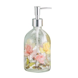 Topadorn Glass Soap Pump Dispenser Floral and Butterfly 17 oz.