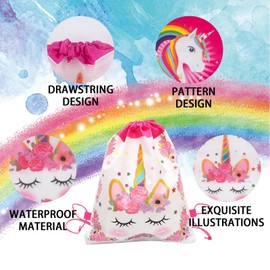MUNSKT 2 Pcs Unicorn Drawstring Bags for Girls, Unicorn Waterproof Bag with Rose Drawstring, for School Sports, Swimming, Mountain Climbing, Travel, Beach, Outdoor