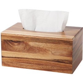 CATORY Tissue Box Cover, Acacia Wood Tissue Box Cover Rectangle, Tissue Box Holder Rectangular Covers Your Tissues, Decorative Tissue Box Cover with Slide-Out Bottom