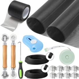 Maasechs 18 Pcs 48"x118" Window Screen Repair Kit Included 2 Rolls Fiberglass Mesh 4"x30ft Screen Repair Tape 8 Clips with Spline, Double Wheel Roller, Hook, Measuring Tape, and Cutter for Door Window