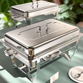 Chafing Dishes for Buffet 2 Pack, 9QT [No Fingers Cut] Roll Edge Designed Chafing Dish Buffet Set [Mirror-Like Polished Finish] Food Warmers for Parties, Birthday, Holiday Parties, Church Events, etc