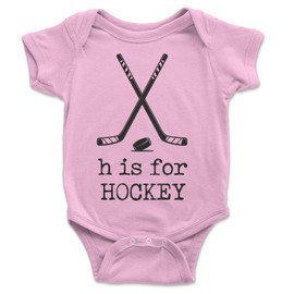H Is For Hockey Onesie® | 100% Cotton or Cotton Blend | Printed using direct-to-garment printing (12 Month, Pink)