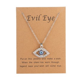 Evil Eye Pendant Necklace Round Fashion Simple Adjustable Clavicle Chain Jewelry Necklace with Turkish Nazar Crystal for Good Luck for Women and Girls (Silver)