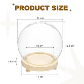 uxcell Round Cloche Glass Dome, 6.7" x 4.7" Decorative Glass Display Bell Jar, Glass Dome Cloche with Wooden Base Foot Pad for DIY Flower Craft, Collectibles Specimens Plants Dustproof