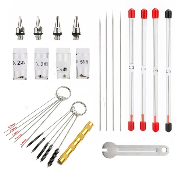 Uouteo 0.2mm, 0.3mm, 0.4mm,0.5mm Airbrush Nozzles and Needles Replacement Parts