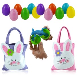 14Pcs Easter Party Favors, Reusable Gift Bags with Handles & Fillable Plastic Eggs for Kids – Perfect for Egg Hunts, Candy, Toys, Easter Crafts, Basket Stuffers & Holiday Wrapping