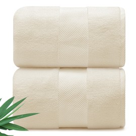 Alusa Home Ultra Soft & Plush Viscose from Bamboo Bath Sheets - 700 GSM Pack of 2 - Extra Large 70x35 in - Super Absorbent & Quick Drying (Papyrus)