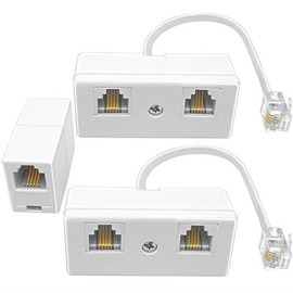 NECABLES (2+1Pack) 2pcs Phone Jack Splitter 1 to 2 RJ11 6P4C 1 Male to 2 Females with 6in Pigtail and 1pc Phone Line Coupler for Landline and Fax White