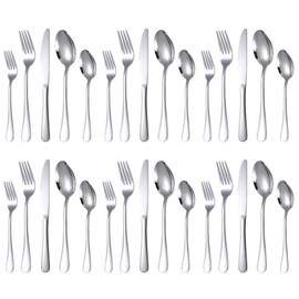 30 Pieces Silverware Set for 6, Stainless Steel Flatware Set Include Forks Spoons and Knives, Modern Cutlery Tableware Sets Eating Utensils for Kitchen Dining Room Restaurant Party Dishwasher Safe