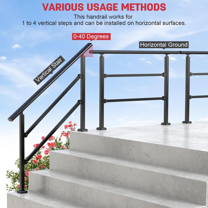 2 Pack Handrails for Outdoor Steps, Wrought Iron Black Stair