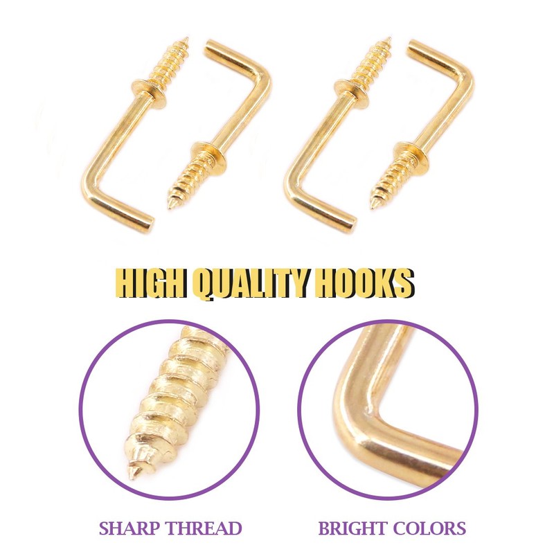 Swpeet 120Pcs 6 Sizes Gold Brass Plated Metal Screw-in Square